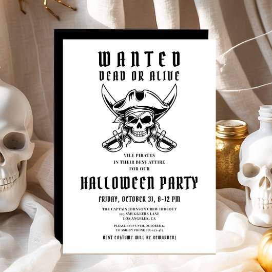 Vintage Pirate Skull Halloween Party Kaart
