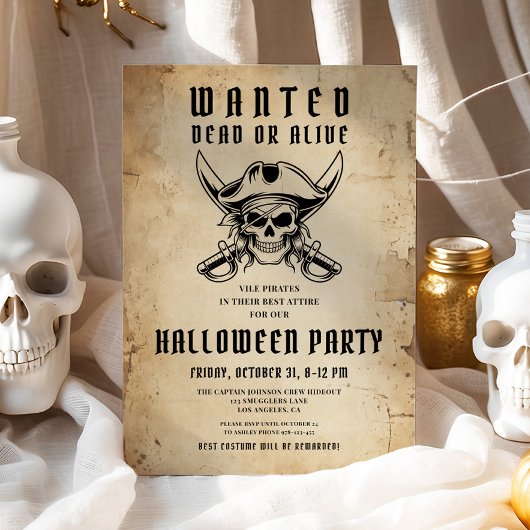 Vintage Pirate Skull Halloween Party  Kaart