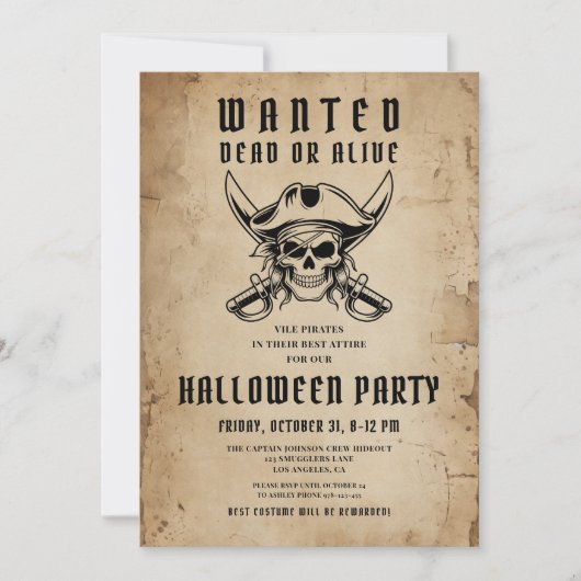 Vintage Pirate Skull Halloween Party  Kaart (Voorkant)