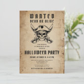 Vintage Pirate Skull Halloween Party  Kaart (Staand voorkant)
