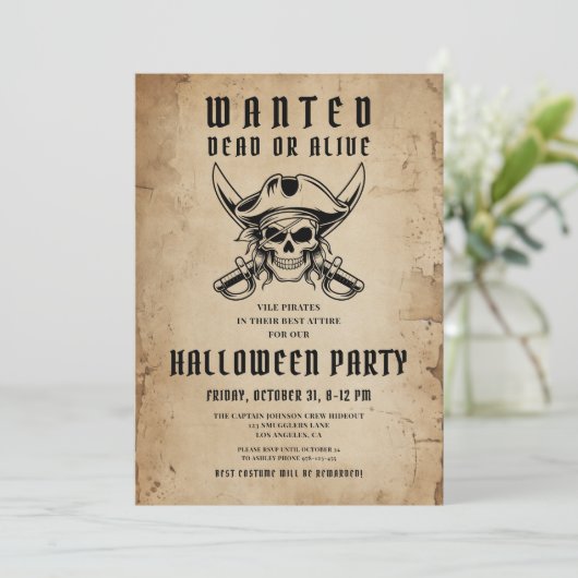 Vintage Pirate Skull Halloween Party  Kaart (Staand voorkant)