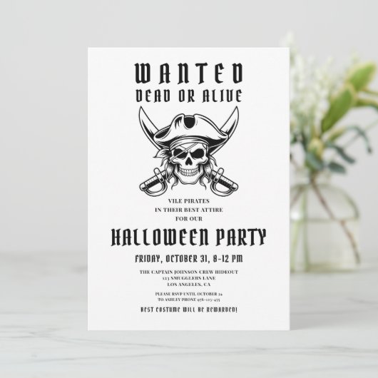 Vintage Pirate Skull Halloween Party  Kaart (Staand voorkant)