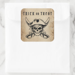 Vintage Pirate Skull Trick Or Treat Halloween Vierkante Sticker
