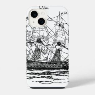 Vintage Piraten Galleon, Schets van een 74 kanonne iPhone 14 Hoesje