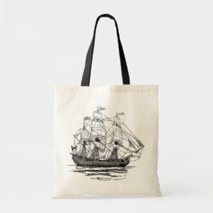 Vintage Piraten Galleon, Schets van een 74 kanonne Tote Bag