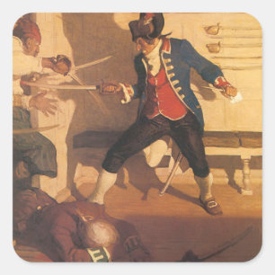Vintage piratencapitein, zwaardgevecht door NC Wye Vierkante Sticker