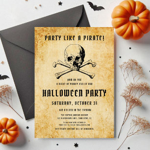 Vintage Piratenfeest Schedel & Botten Halloween Kaart