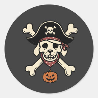 Vintage Piratenhond Halloween Schedel Kruisbeender Ronde Sticker