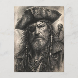 Vintage Piratenkapitein Potloodschets Fantasie Kun Briefkaart