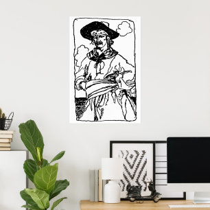 Vintage Pirates Sketch van een kapitein door Howar Poster