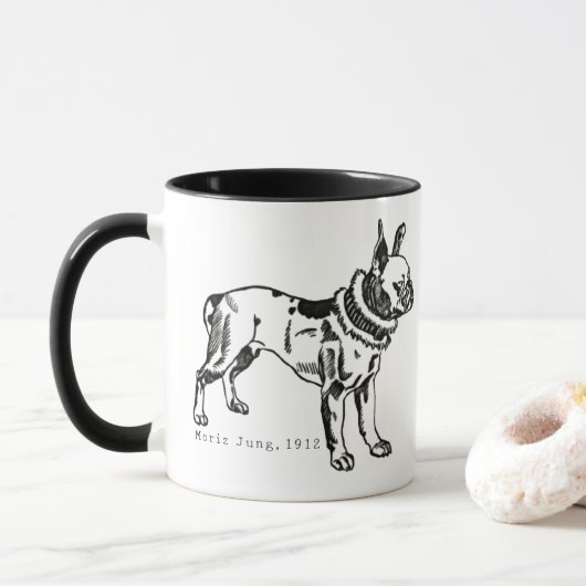 Vintage Pitbull Art Personalized Mug Mok (Met donut)