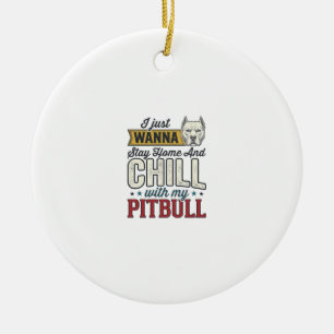 Vintage Pitbull Blijf Thuis En Chillen Hond Liefhe Keramisch Ornament