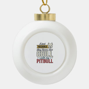 Vintage Pitbull Blijf Thuis En Chillen Hond Liefhe Keramische Bal Ornament