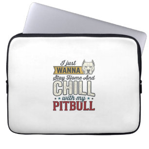 Vintage Pitbull Blijf Thuis En Chillen Hond Liefhe Laptop Sleeve