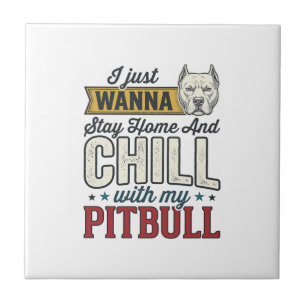 Vintage Pitbull Blijf Thuis En Chillen Hond Liefhe Tegeltje