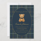 Vintage Plaid Teddy Bear Baby Shower Invitation Kaart (Voorkant)