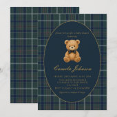 Vintage Plaid Teddy Bear Baby Shower Invitation Kaart (Voorkant / Achterkant)