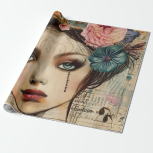 Vintage plakboek collage gezicht (9) cadeaupapier