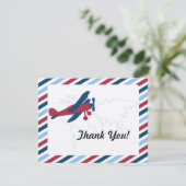 Vintage Plane Airmail Thank you Bedankkaart (Staand voorkant)