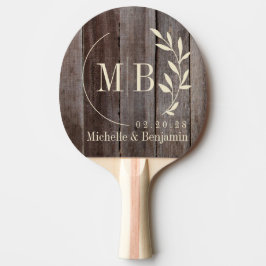 Vintage Planken Blad Trouw Monogram Tafeltennisbatje