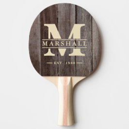 Vintage Planken Monogram & Naam Overlay Tafeltennisbatje
