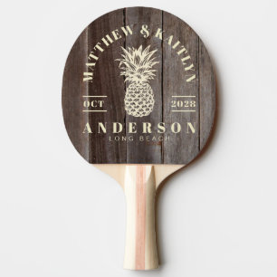 Vintage Planks Tropische Ananas Bruiloft Tafeltennisbatje