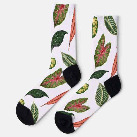 Vintage Plant Leaf Novelty Socks - White Sokken (Links)