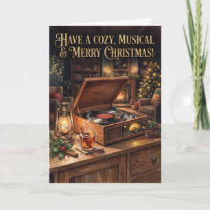 Vintage Platenspeler Muzikale Kerstkaart Kaart