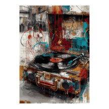 Vintage Platenspeler Pop Art Muziek Retro Design
