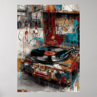 Vintage Platenspeler Pop Art Muziek Retro Design Poster