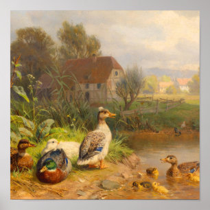 Vintage Plattelands Eenden Vijver Antieke Olie Sch Poster