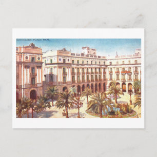 Vintage Plaza Real, Barcelona, Spanje, Briefkaart