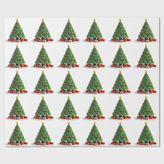 Vintage Pluche Kerstboom Kunst Cadeaupapier (Vlak)
