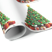 Vintage Pluche Kerstboom Kunst Cadeaupapier (Rol Hoek)