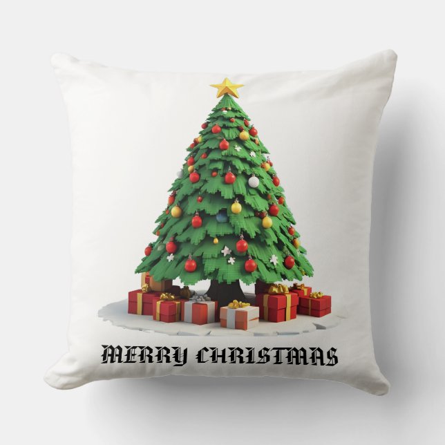 Vintage Pluche Kerstboom Kunst Kussen (Voorkant)