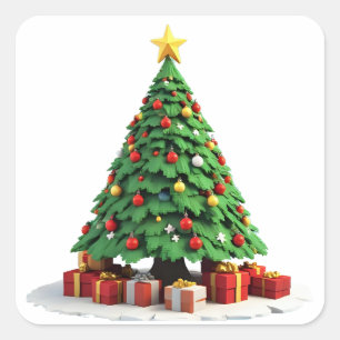 Vintage Pluche Kerstboom Kunst Vierkante Sticker