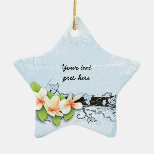 Vintage plumeria en ionen blauw ornament
