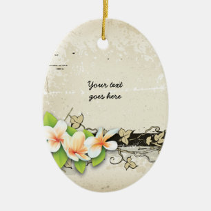 Vintage plumeria en klimop grunge aangepaste ornam keramisch ornament