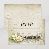 Vintage plumeria & iffige beige bruiloft RSVP (Voorkant / Achterkant)