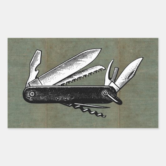 Vintage Pocket Knife Art Rechthoekige Sticker (Voorkant)