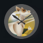 Vintage Podenco Art Deco Dog Ronde Klok<br><div class="desc">Dit kunstdecostijlontwerp is een beroemd Podenco dat uit een kunstdecostijlachtergrond kijkt. Dit ontwerp vormt een aanvulling op de charme van een oude leeftijd in combinatie met de elegante schoonheid van de Ibizan Hound. Het zou het perfecte geschenk zijn voor elke liefhebber. Neem contact op met hello@designsdumonde.com voor hulp bij alle...</div>