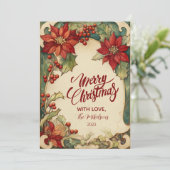Vintage Poinsettia Christmas Feestdagenkaart (Staand voorkant)