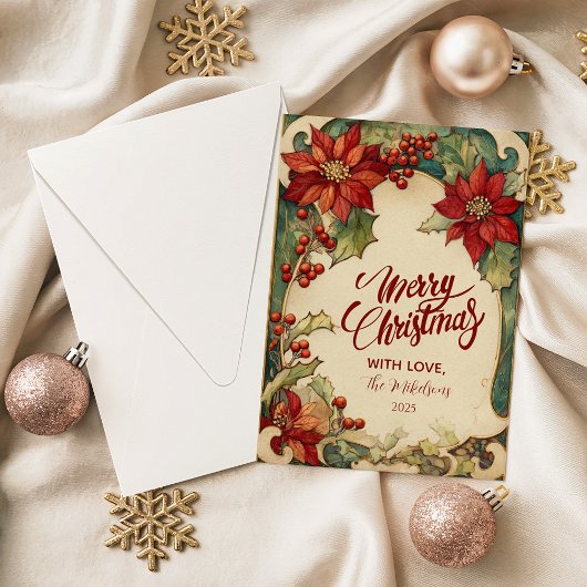 Vintage Poinsettia Christmas Feestdagenkaart