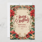 Vintage Poinsettia Holiday Feestdagenkaart (Voorkant)