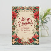Vintage Poinsettia Holiday Feestdagenkaart (Staand voorkant)