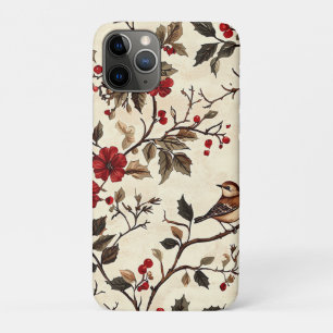Vintage Poinsettia Vogel Kerst Crème Rood Case-Mate iPhone Case