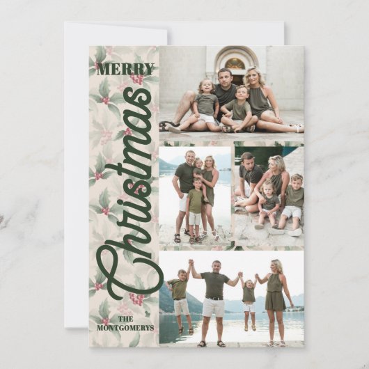 Vintage Poinsettias Merry Christmas Photo Feestdagenkaart (Voorkant)