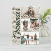 Vintage Poinsettias Merry Christmas Photo Feestdagenkaart (Staand voorkant)