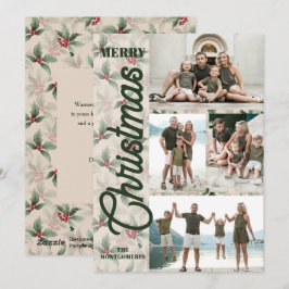 Vintage Poinsettias Merry Christmas Photo Feestdagenkaart