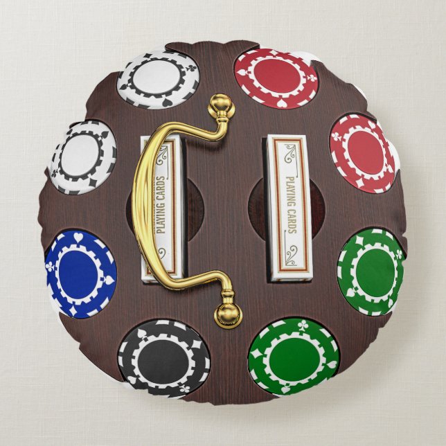 Vintage Poker Chip Carousel Rond Kussen (Voorkant)